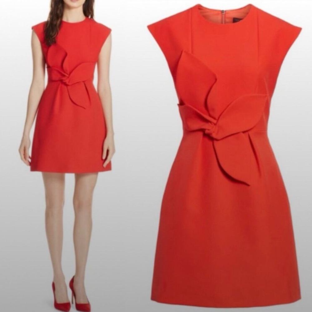 NWOT$396 TED BAKER Pink PPOLLYD Polly Cap Sleeve Twist Bow, Red, Size 4, Large